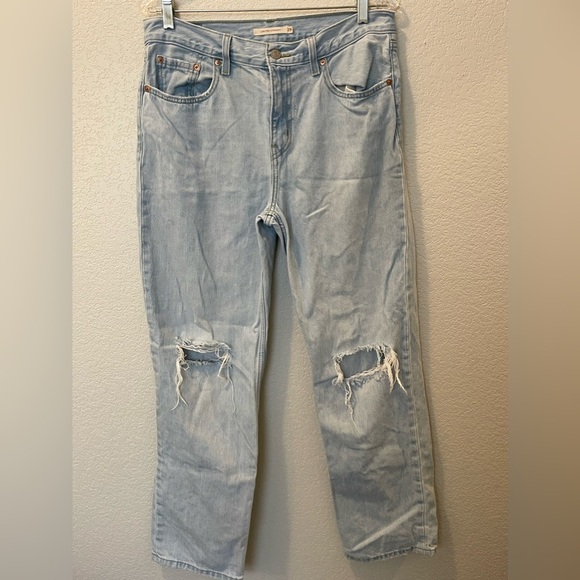 Levi’s Lo Pro Straight Leg Jeans Light Blue Distressed Size 29 - Picture 2 of 8